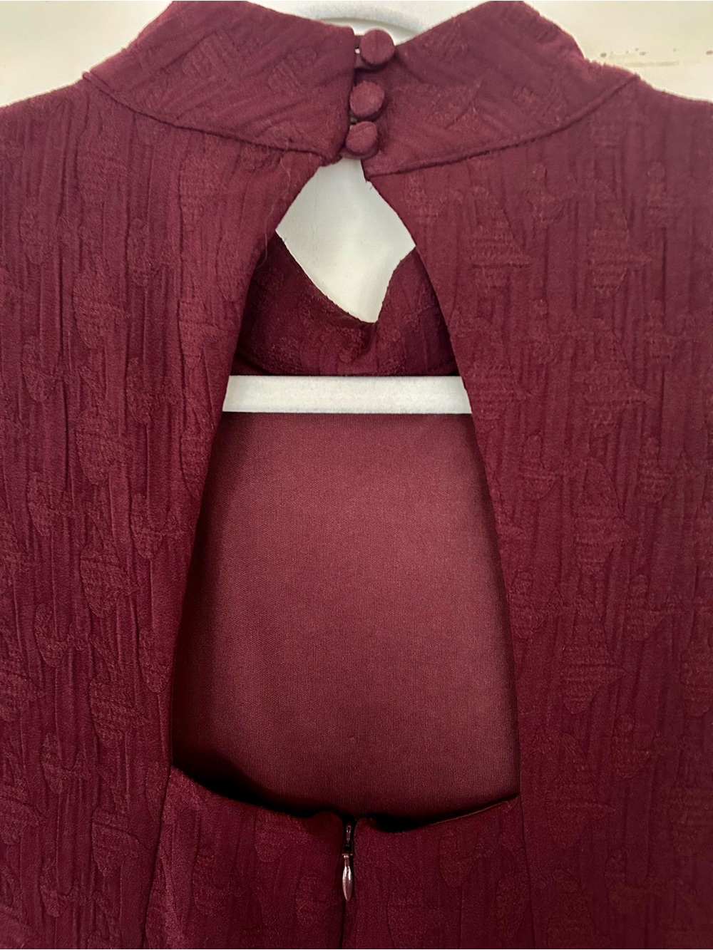 NWT Anthropologie Sleeveless Mock Neck Textured Jumpsuit - Burgundy. Size Large - Picture 3 of 7